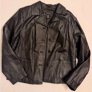 Vintage Croft & Barrow Women's Lambskin Leather Button Front Jacket Black Size L